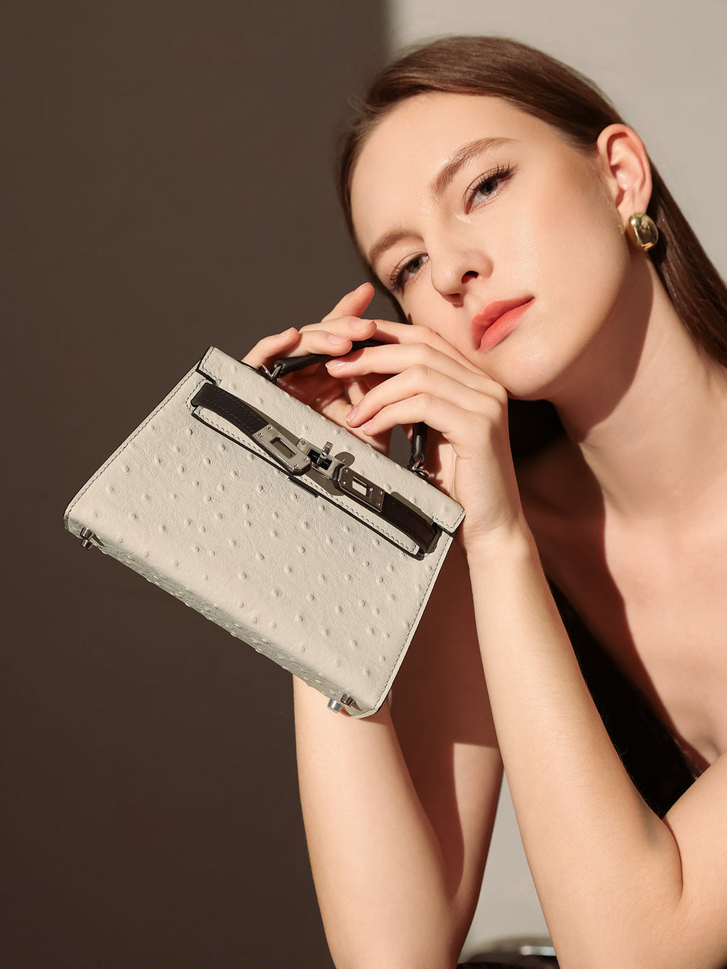 Swift Textured Leather Structured Top Handle Bag