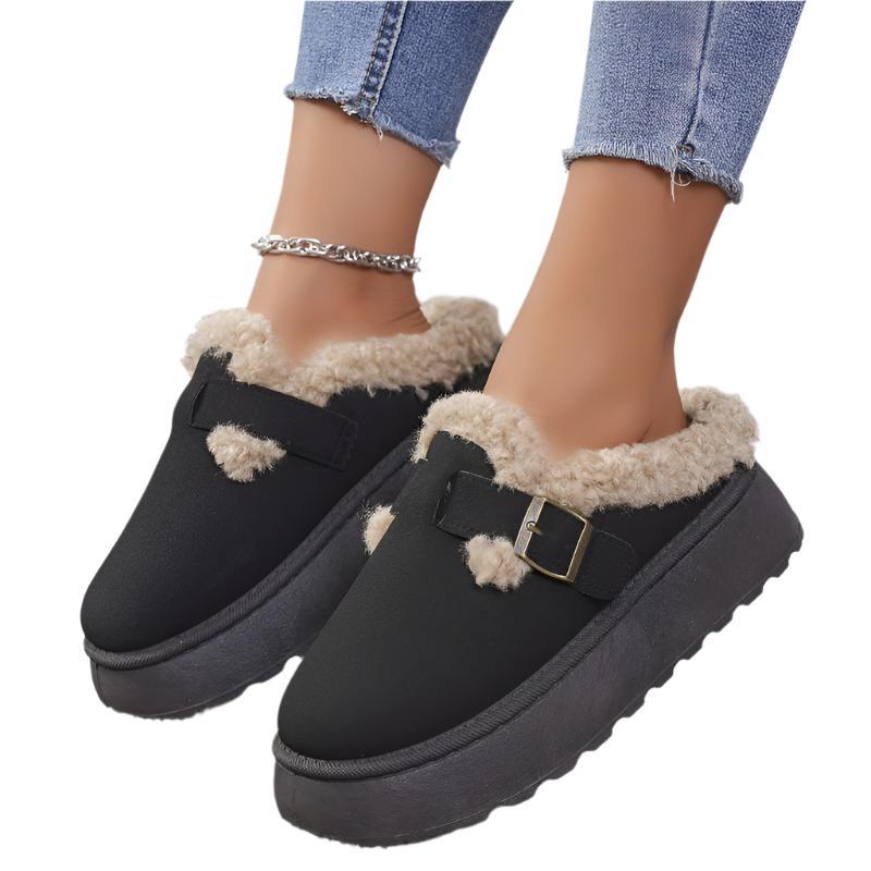 Thick-Soled Winter Indoor & Outdoor Slippers With Buckle