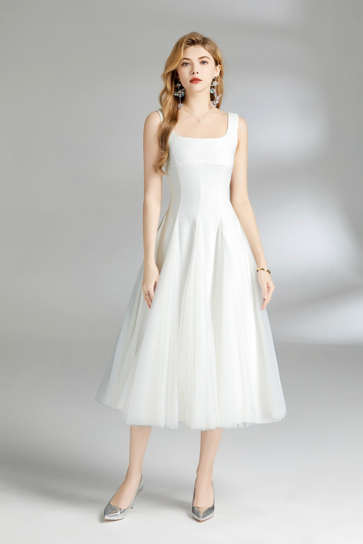 Thick Strap Tulle Puffy Fairy Midi Dress
