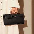 Top-Handle Leather Clutch Bag with Silver Hardware