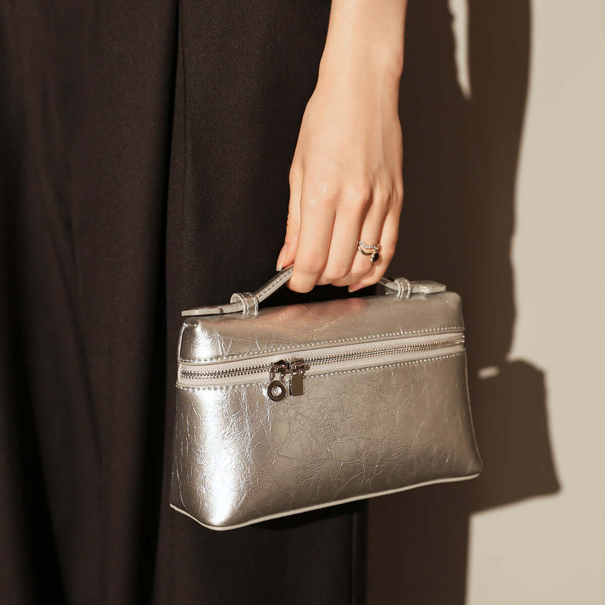 Traveler's Top-Handle Rectangle Box Mini Make Up Bag