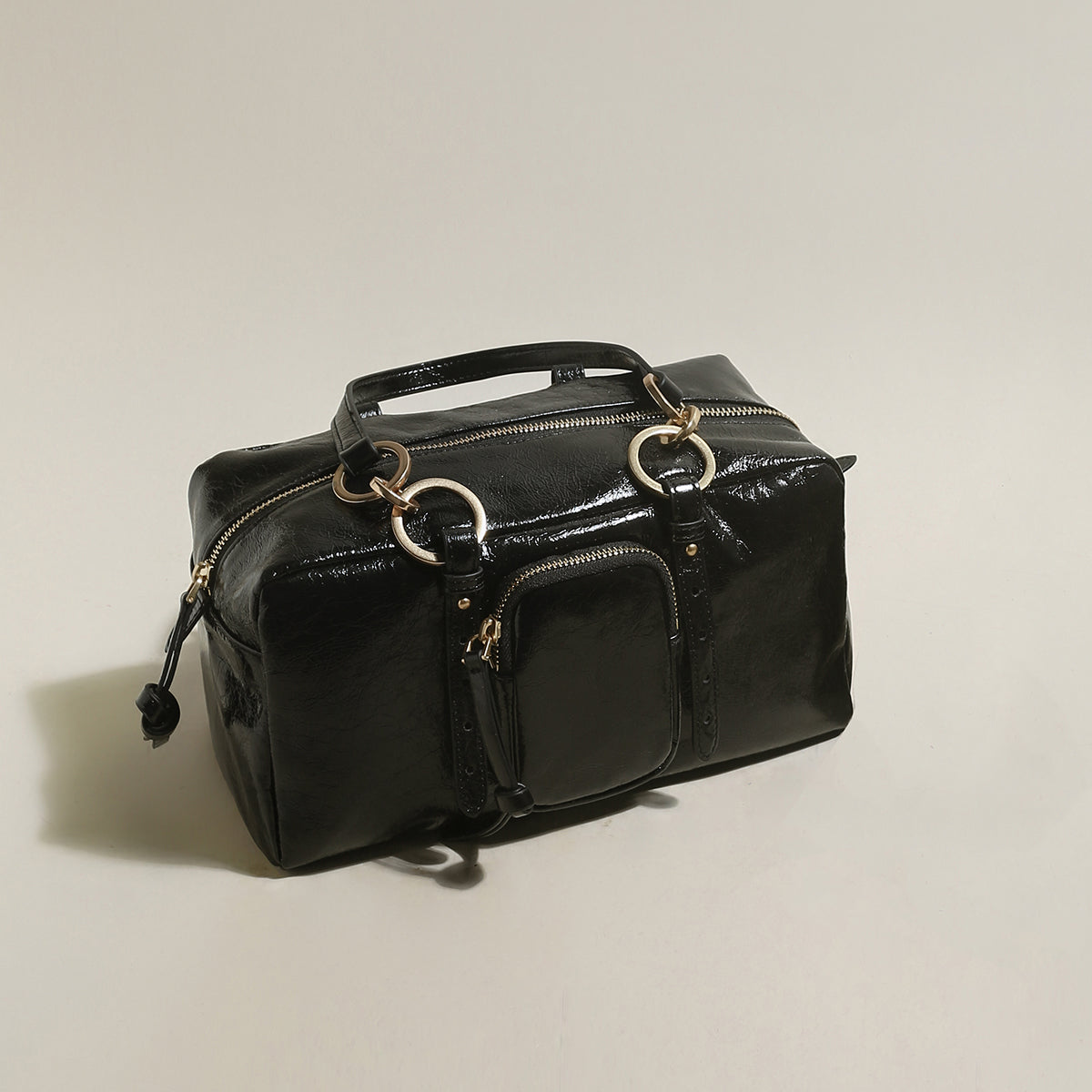 Two Way Shiny Wrinkled Leather Shoulder Bag
