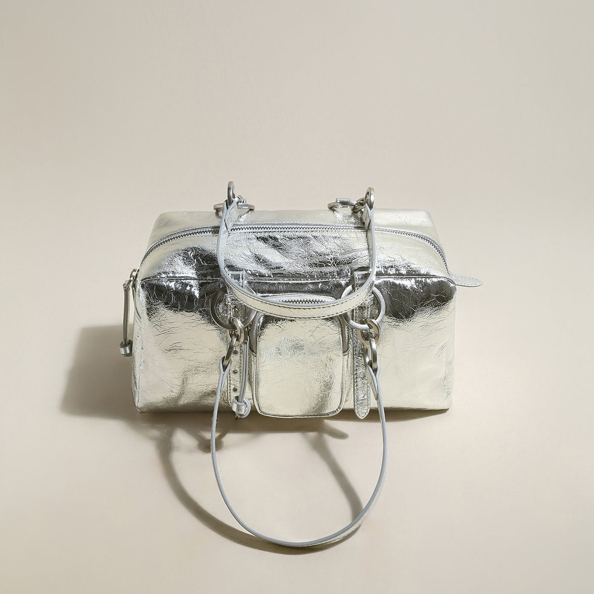 Two Way Shiny Wrinkled Leather Shoulder Bag