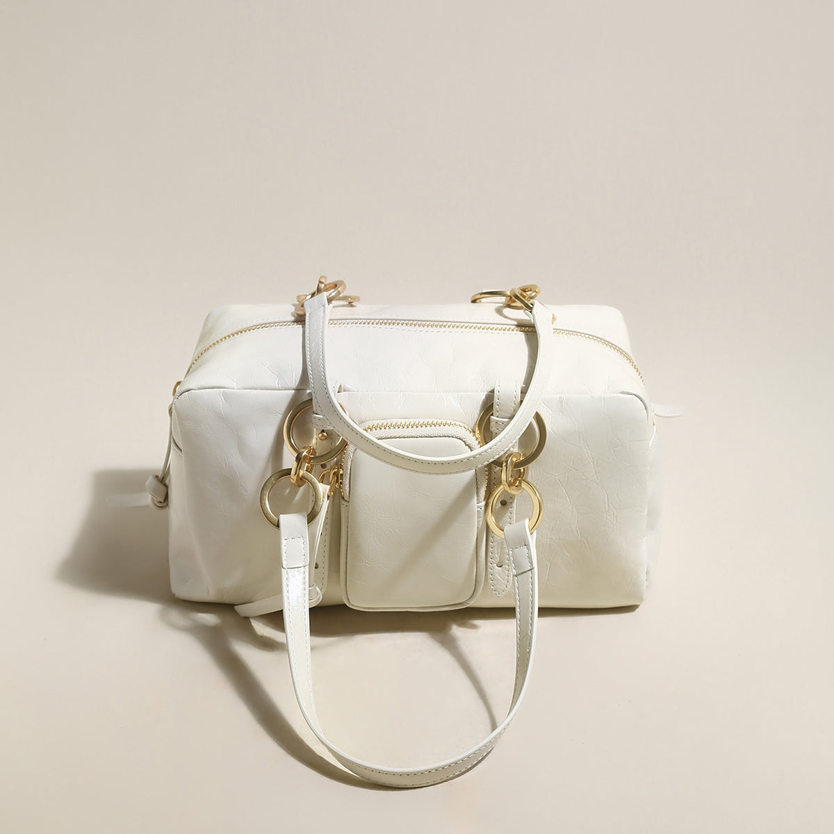 Two Way Shiny Wrinkled Leather Shoulder Bag