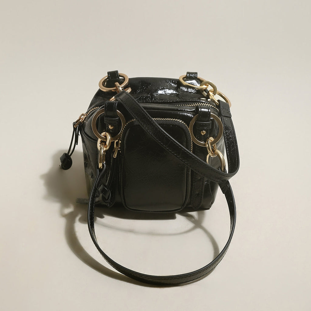 Two Way Shiny Wrinkled Leather Shoulder Bag