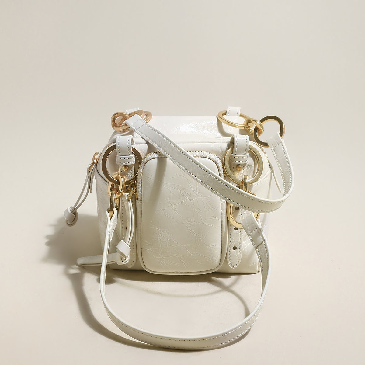 Two Way Shiny Wrinkled Leather Shoulder Bag