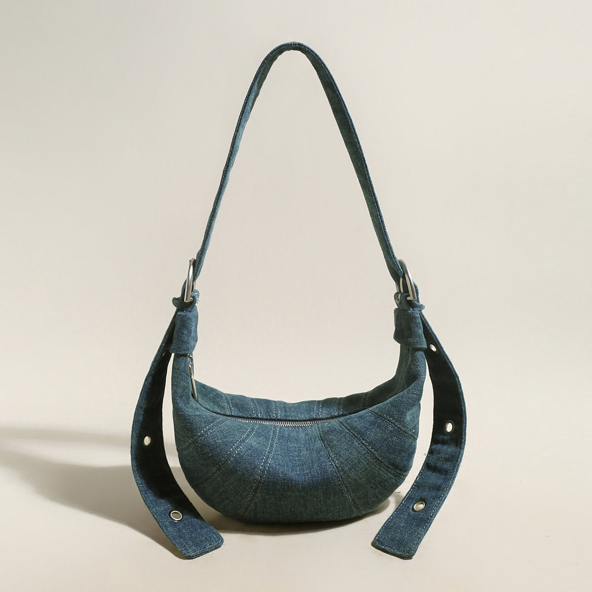 Understated Denim Croissant Mini Shoulder Bag