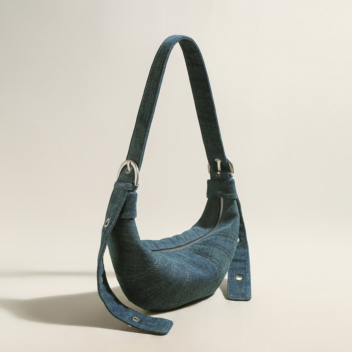 Understated Denim Croissant Mini Shoulder Bag