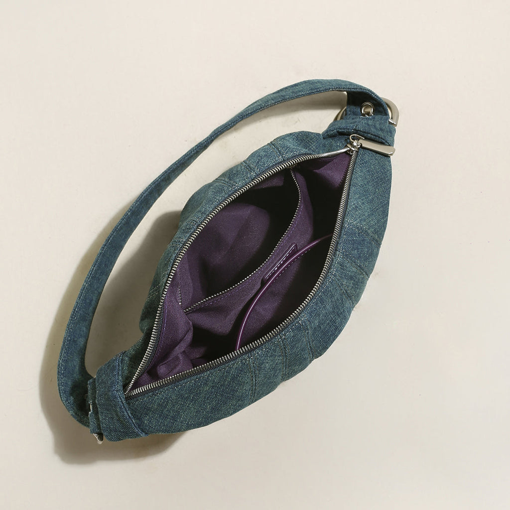 Understated Denim Croissant Mini Shoulder Bag
