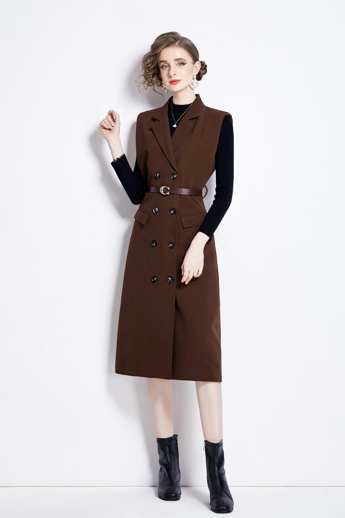 Vintage Double Breasted Blazer Dress with Knitted Undershirt