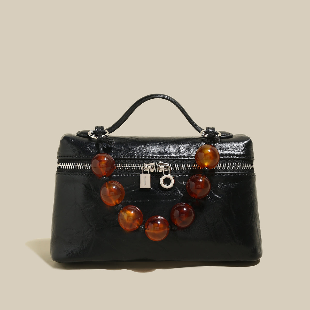 Vintage Vanity Shoulder Bag with Resin Bead Strap
