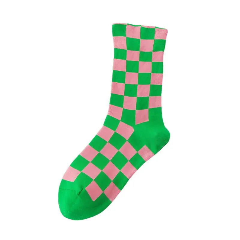 Women's Chessboard Plaid Contrast Color Tube Socks