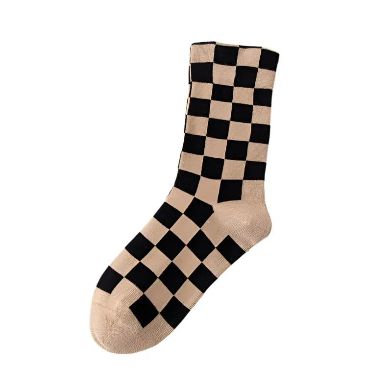 Women's Chessboard Plaid Contrast Color Tube Socks