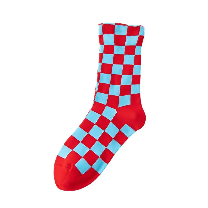 Women's Chessboard Plaid Contrast Color Tube Socks