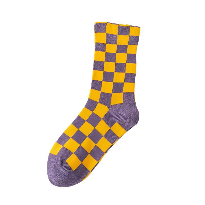 Women's Chessboard Plaid Contrast Color Tube Socks