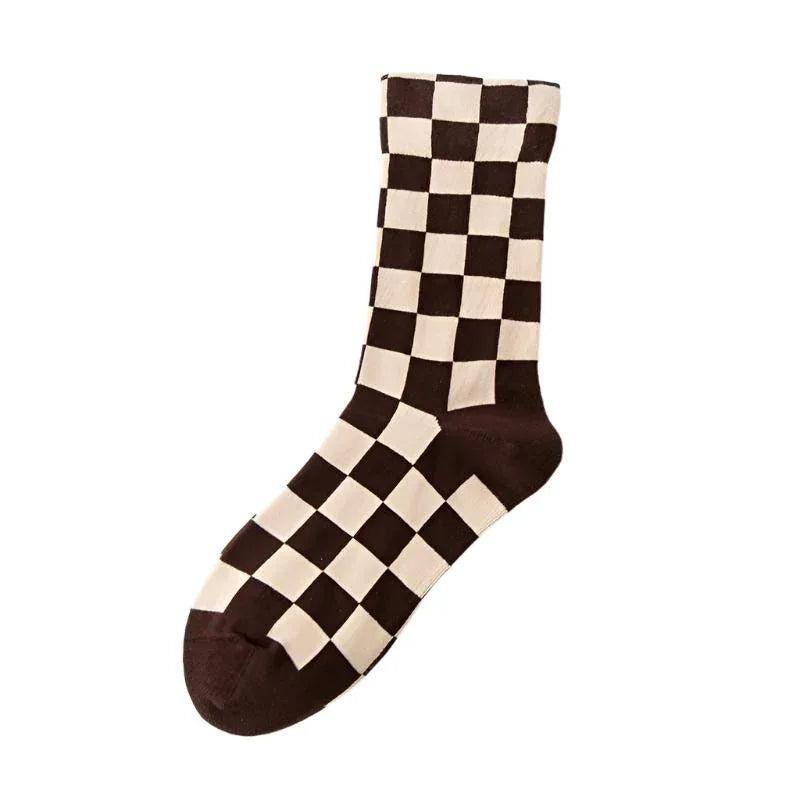 Women's Chessboard Plaid Contrast Color Tube Socks