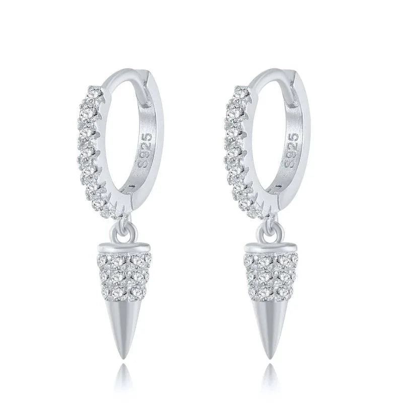 Women's Ladies 925 Sterling Silver Geometric Earrings With Inlaid Gems