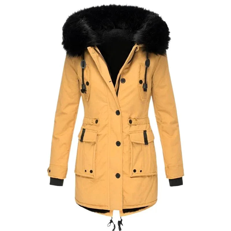 Women's Mid-Length Thick Hooded Drawstring Winter Jacket