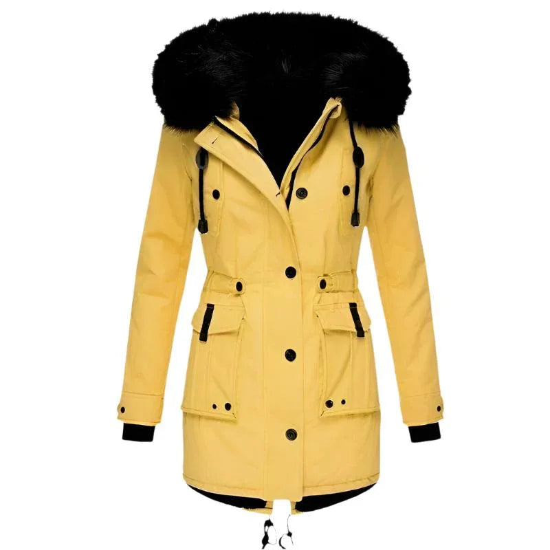 Women's Mid-Length Thick Hooded Drawstring Winter Jacket