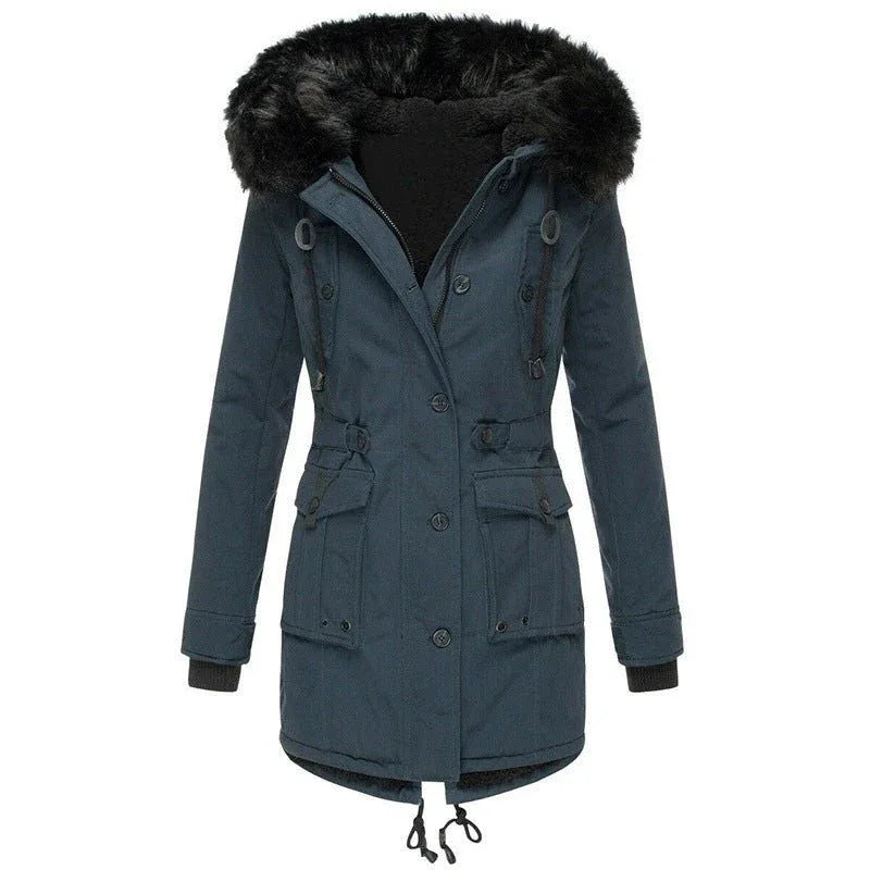 Women's Mid-Length Thick Hooded Drawstring Winter Jacket