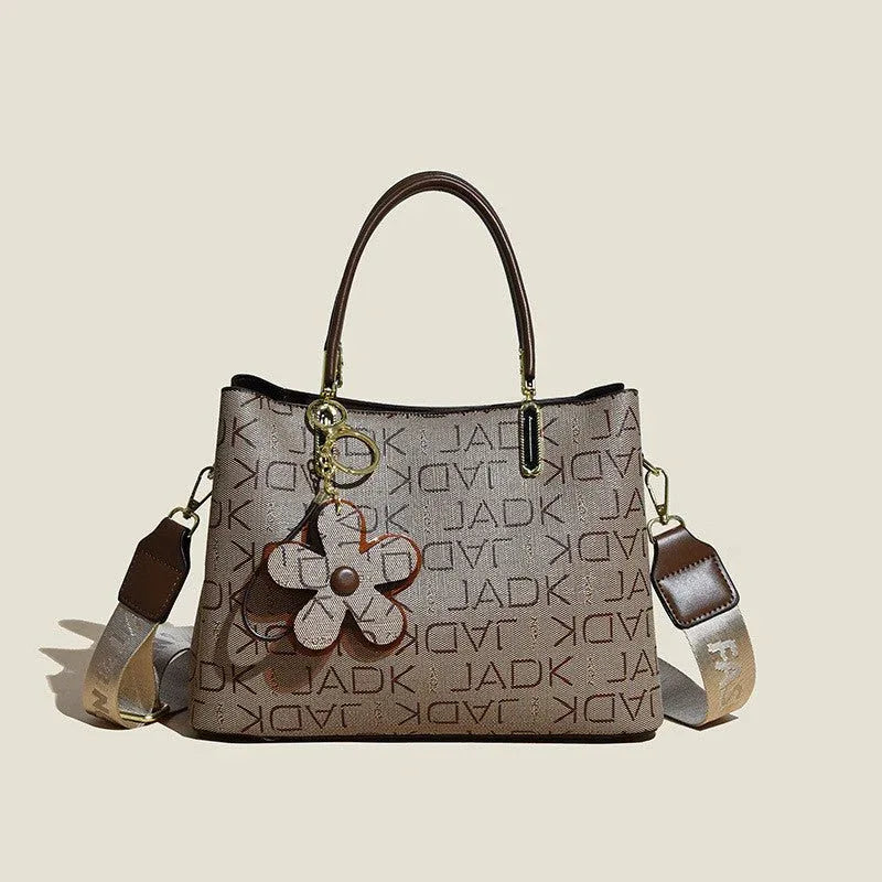 Women's PU Leather Handbag With Flower Pendant & Removable Shoulder Strap