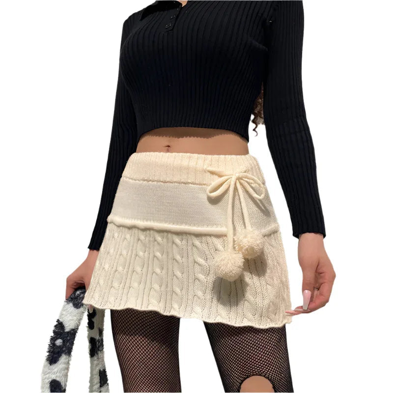 Women's Simple A-line Wool Ball Knitted Skirt