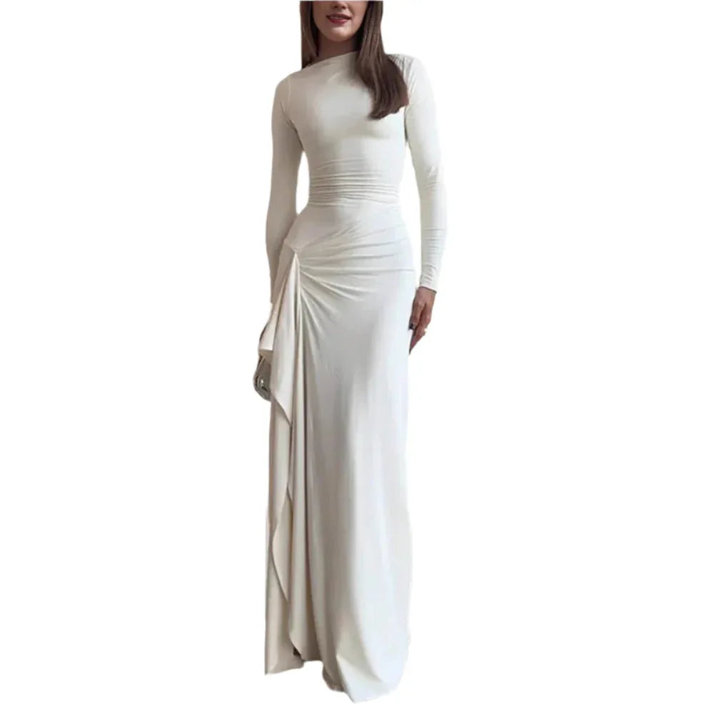 Women's Slim Fit Long-Sleeved Asymmetric Split Dress