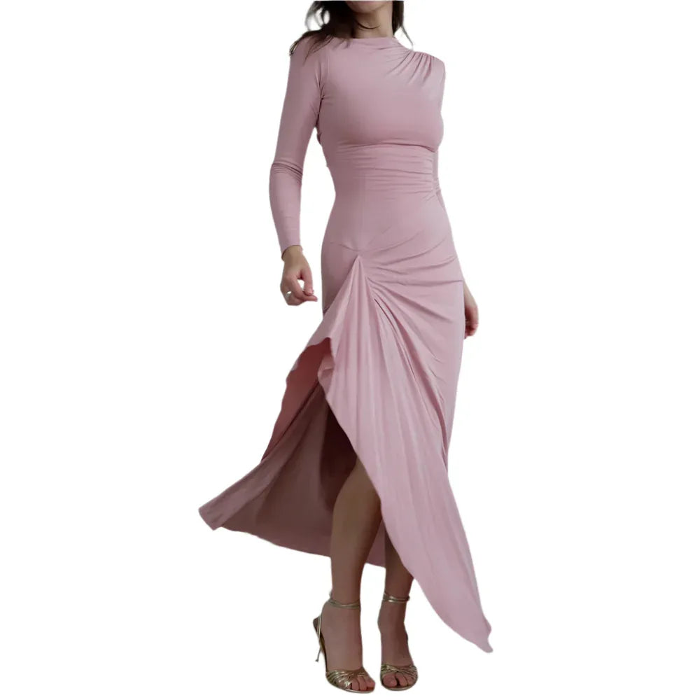 Women's Slim Fit Long-Sleeved Asymmetric Split Dress