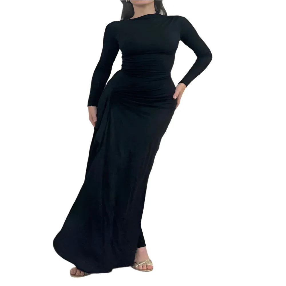 Women's Slim Fit Long-Sleeved Asymmetric Split Dress