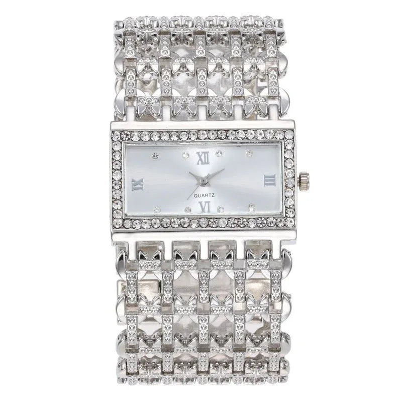 Women's Steel Band Rectangular Shaped Rhinestone Watch