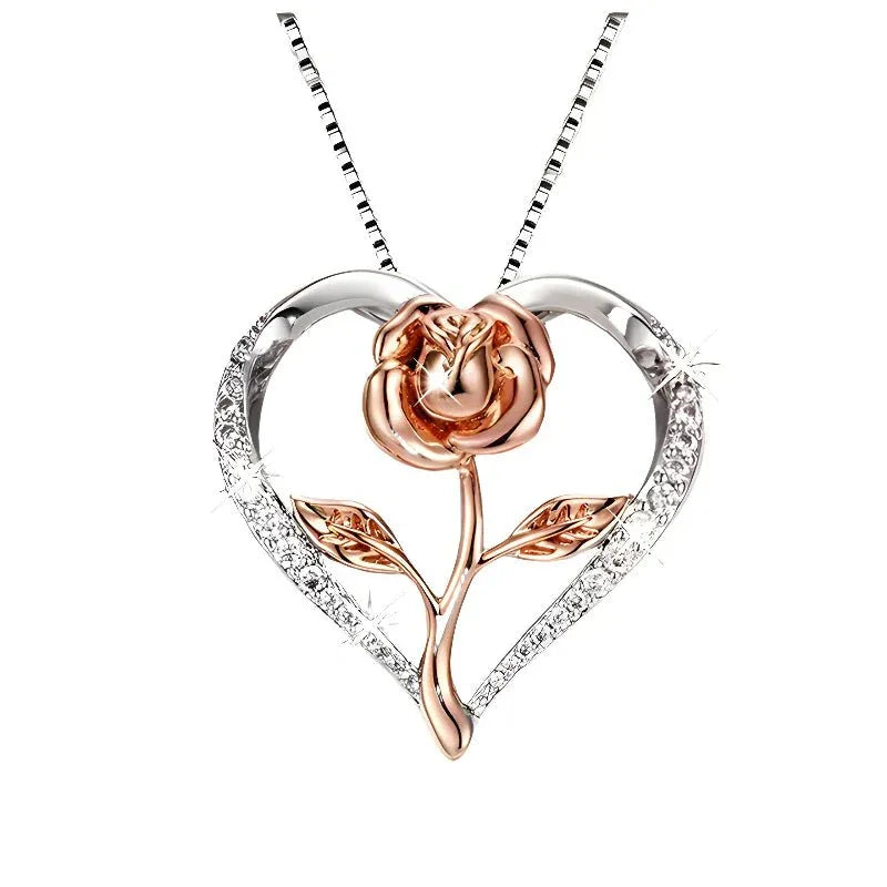 Zircon Heart Rose Silver Necklace For Women